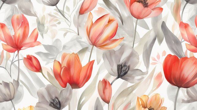  a watercolor painting of red and orange flowers on a white background.  generative ai