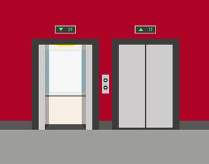 Vector illustration of open and closed elevator doors. 
Vector illustration in flat style.
