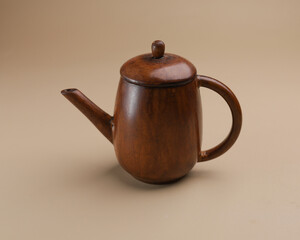 wooden antique teapot, isolated object and copy space