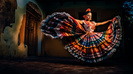 Latin american, mexican folklore, traditional, regional dancer. ai generative - obrazy, fototapety, plakaty