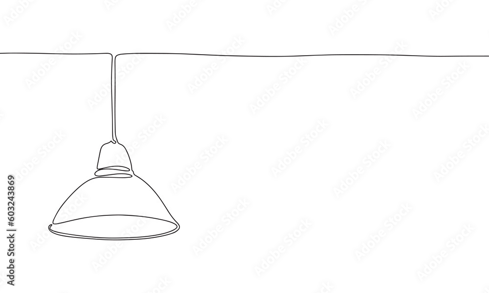 Poster lamp on ceiling as one line drawing banner. continuous hand drawn minimalist minimalism design isola