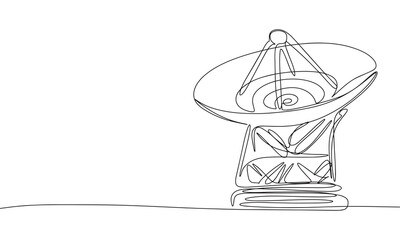 Radar or antenna as one line drawing banner. Continuous hand drawn minimalist minimalism design isolated on white background vector illustration.