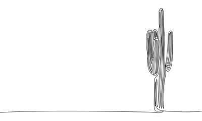 Long cactus as one line drawing banner. Continuous hand drawn minimalist minimalism design isolated on white background vector illustration.