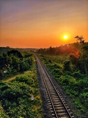 Fototapeta na wymiar railway in the sunset