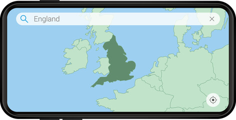 Searching map of England in Cell phone.