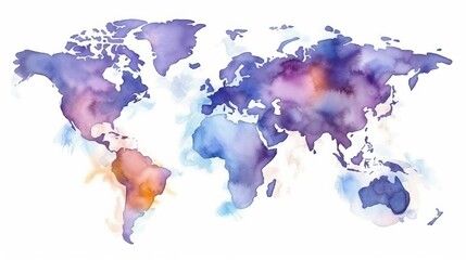 Colorful world map in watercolor style. Generative AI.
