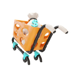 Shopping basket with money bags 3d