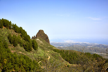 Fototapeta na wymiar Panoramic view of the Espacio Natural Especial de Tenteniguada, from the viewpoint of the Caldera of Los Marteles, in the island Gran Canaria.