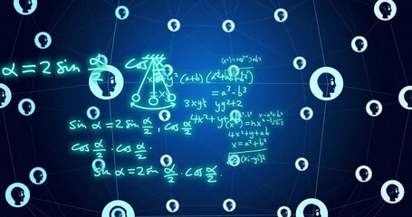 Animation of ai text and icon, data processing over mathematical equations - Powered by Adobe