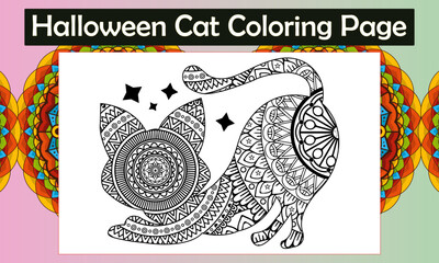 Halloween Cat Coloring Page 2 - obrazy, fototapety, plakaty