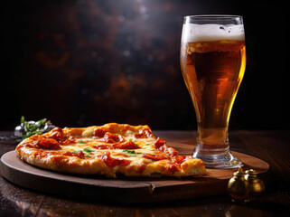 Puffy pizza and a glass of cold beer