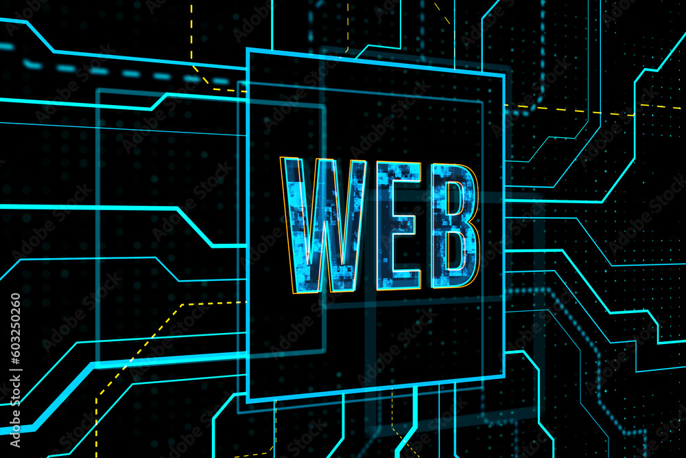Poster futuristic internet technologies and virtual communication concept with perspective view on glowing 