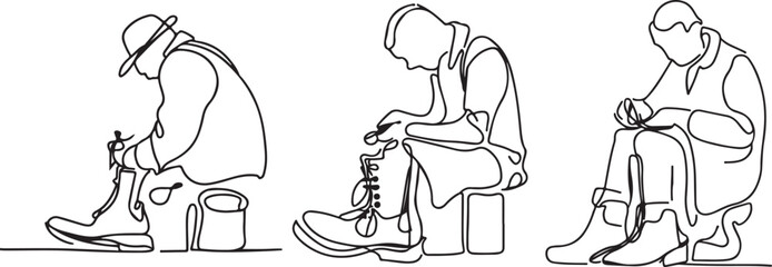Cobbler with shoes line art vector 