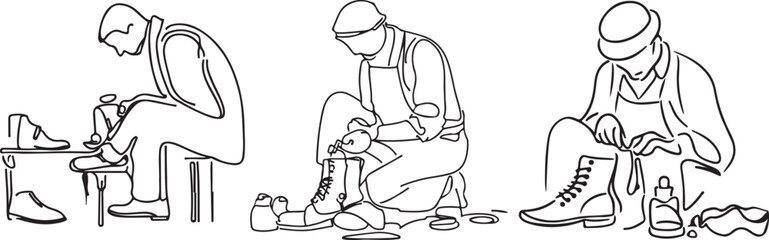 Cobbler with shoes line art vector 