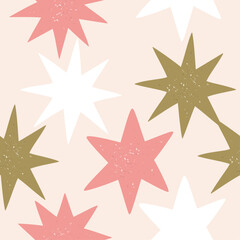 Fototapeta na wymiar Gold and pink star seamless pattern. Vector hand drawn modern background illustration.