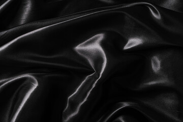 Obraz premium Silk fabric, abstract wavy black satin fabric background.