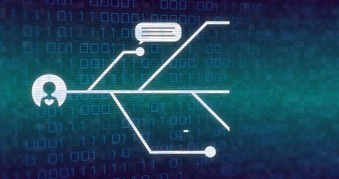Animation of ai data processing over binary coding ai icons