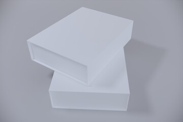 White closed square folding gift box mock up on white background. Side view. 3d illustration.