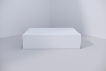 White closed square folding gift box mock up on white background. Side view. 3d illustration.