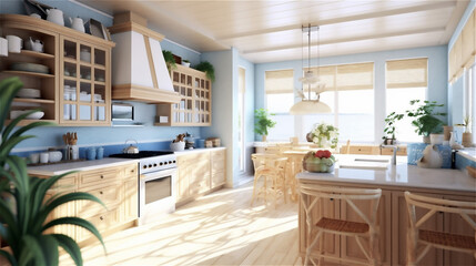 Fototapeta premium Generative AI, Seaside Serenity: A Coastal Style Kitchen