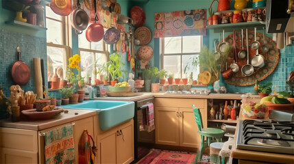 Generative AI, Bohemian Bliss: A Colorful and Eclectic Kitchen Design