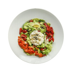 Plate with healthy green salad . Isolated