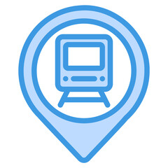Train station location icon in blue style, use for website mobile app presentation