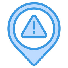 Warning location icon in blue style, use for website mobile app presentation