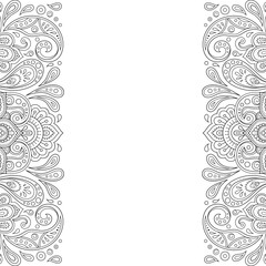 Frame in eastern tradition. Stylized with henna tattoos decorative pattern for decorating covers for book, notebook, casket, magazine, postcard and folder. Flower border in mehndi style.