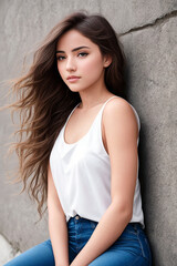 Fototapeta premium Fashionable Young Woman in Trendy Clothing. Generative AI