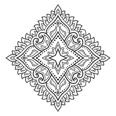 Fototapeta na wymiar Circular pattern in form of mandala with flower for Henna, Mehndi, tattoo, decoration. Decorative ornament in ethnic oriental style. Outline doodle hand draw vector illustration.