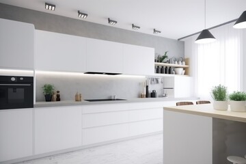 modern apartment kitchen white house sink contemporary home interior nobody design. Generative AI.