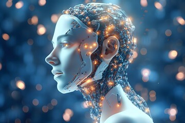 modern futuristic design robot-android close-up portrait, ai tools generated image