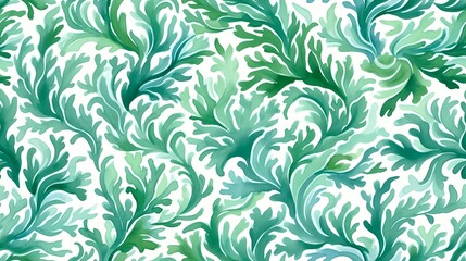 Naklejka na ściany i meble Green underwater seaweed seamless pattern background. Generative AI