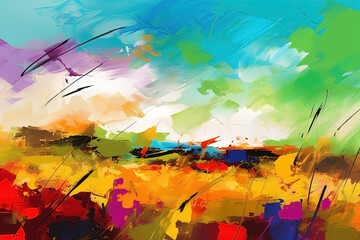 Obraz na płótnie Canvas Abstract colorful psychedelic landscape background. Contemporary art. Ai generated