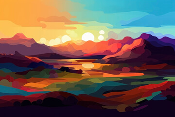 Fototapeta na wymiar Abstract colorful mountain landscape background. Ai generated