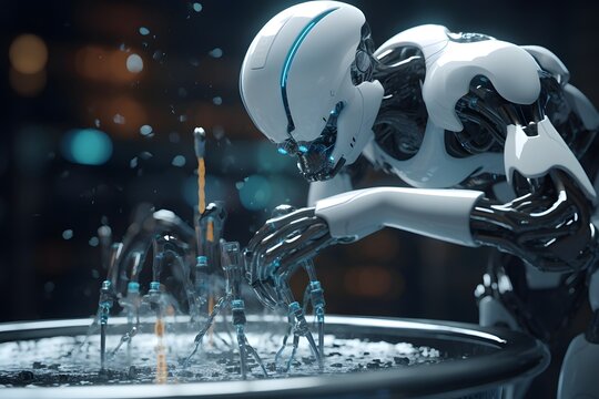 alien robot working in a biolaboratory, ai tools generated image