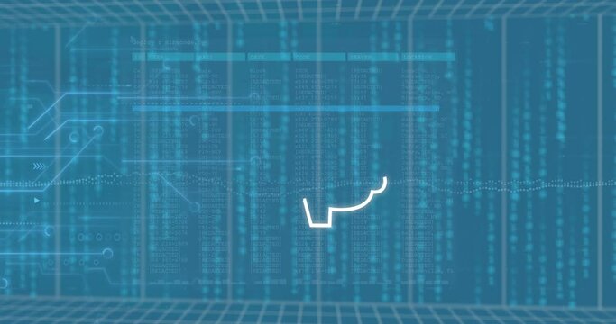 Animation of ai data processing over binary coding with ai icons