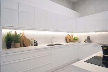 Fototapeta na wymiar kitchen contemporary interior home decoration nobody design apartment modern house white. Generative AI.