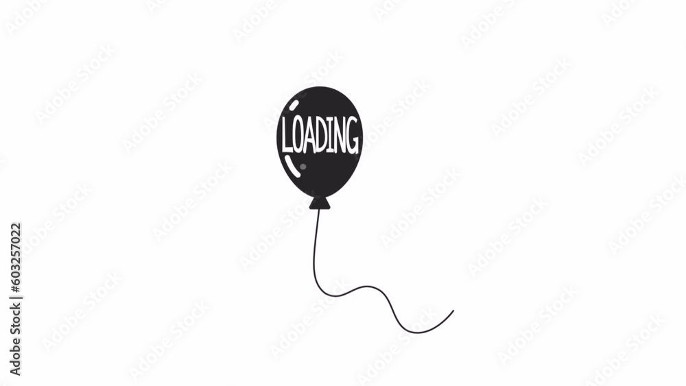 Poster balloon floating bw loader animation. birthday party. flying balloon in sky. flash message 4k video 