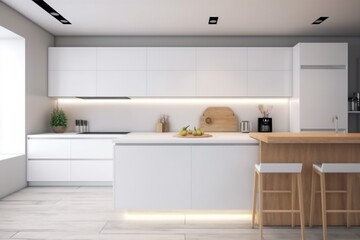 table furniture home house design chair modern interior white dining kitchen. Generative AI.