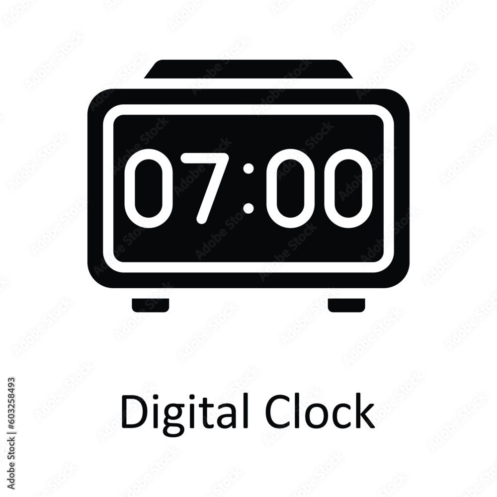 Poster digital clock vector solid icon design illustration. time management symbol on white background eps 