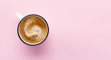 Espresso coffee on pink background