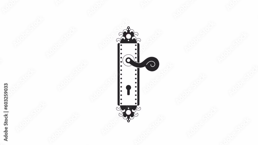 Poster animated bw vintage door handle. black white thin line icon 4k video footage for web design. trying 