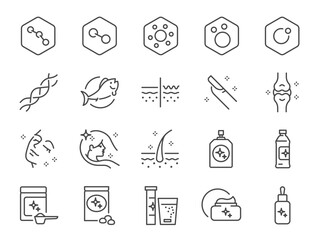 Collagen icon set. It included the Dietary supplement, protein, amino acids, beauty, and more icons. - 603259031