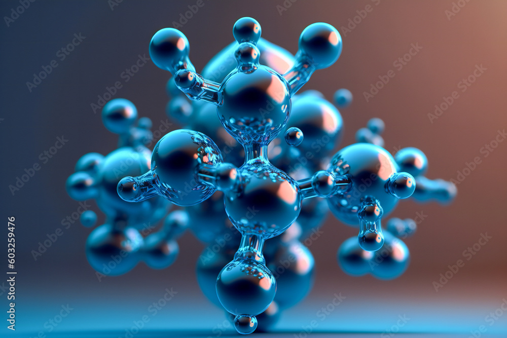 Aufkleber blue molecule structure macro. created with generative ai technology.