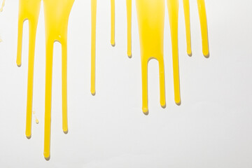 Drips of honey on white background, juicy honey on white background