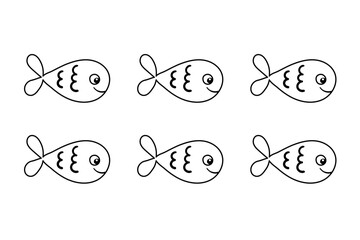 Fototapeta premium Vector set of sea fish cartoon illustration on white background. Flat simple aquarium fish icon