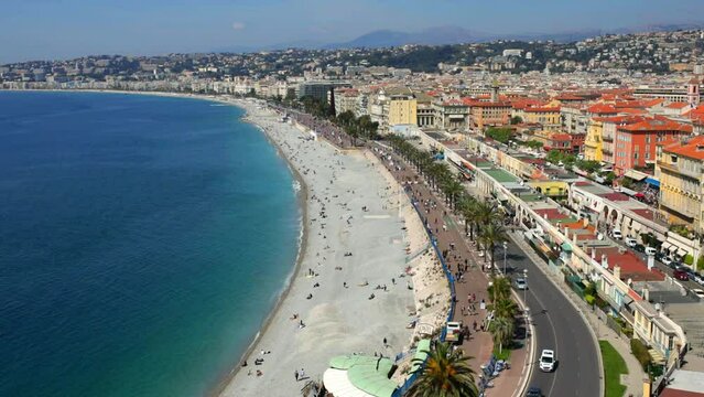 Beach and sea view of Nice, Cote d'Azur, France, South Europe