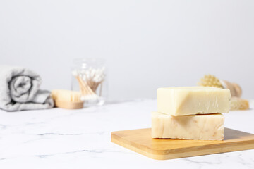 Concept of bath and skin care accessories - soap